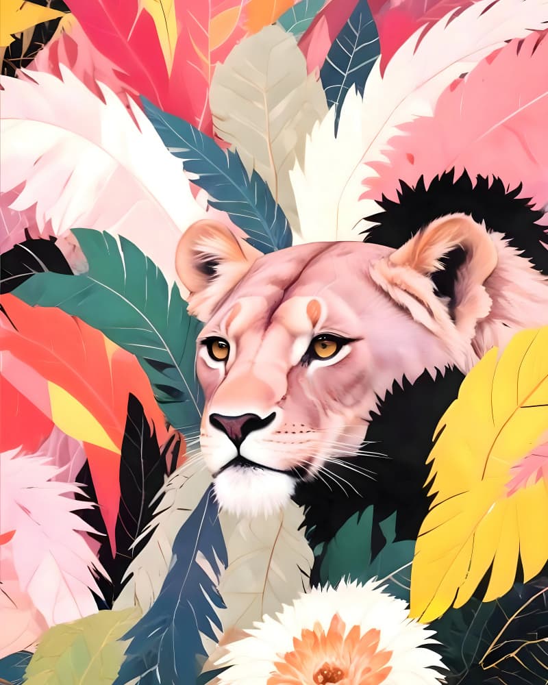 Majestic Lioness Colorful Jungle by Uma Gokhale — canvas wall art