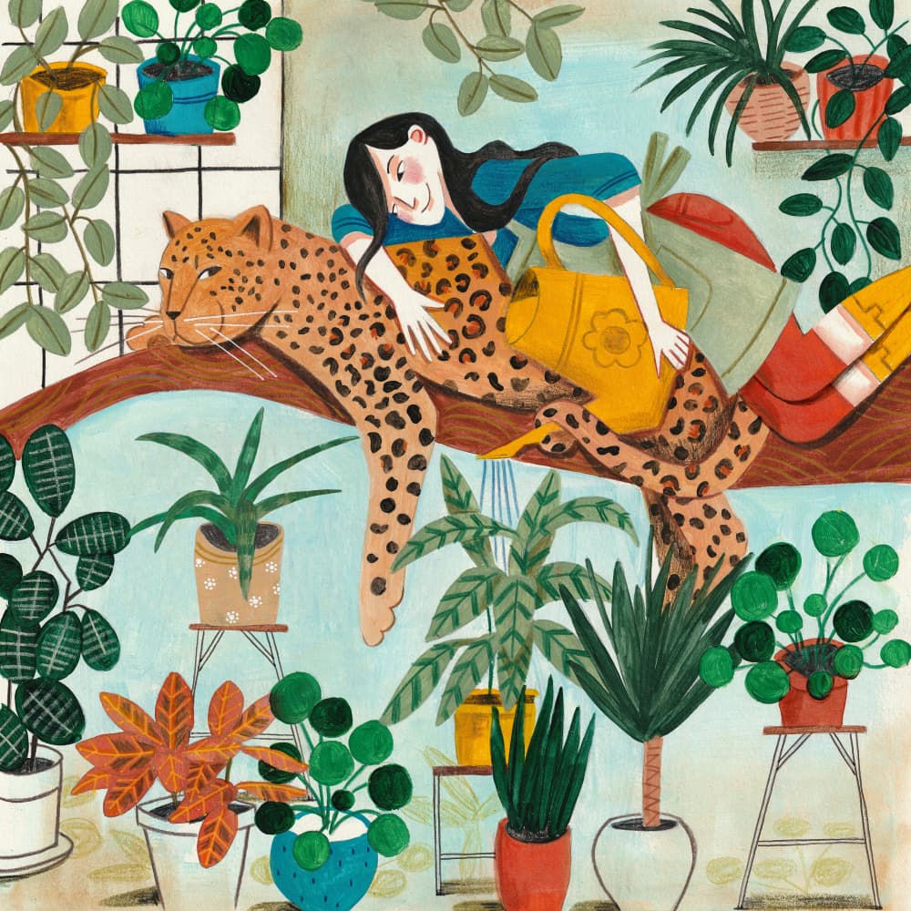 Leopard and gardening by Caroline Bonne Müller — canvas wall art