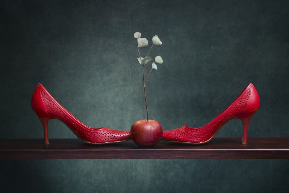 Elegant Red Heels And Apple by Brig Barkow — canvas wall art