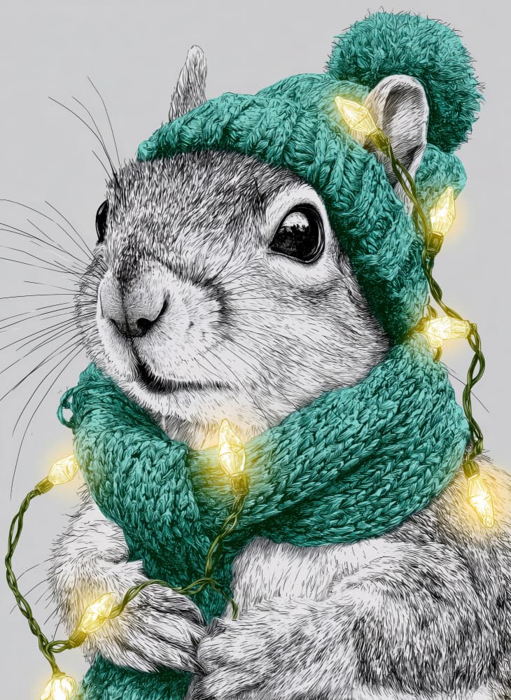 Cozy Squirrel with Lights by Justyna Jaszke — canvas wall art