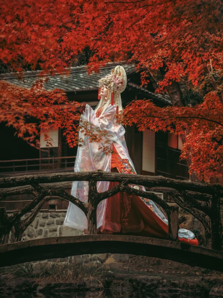 Autumn Kimono Bridge by Rihito(Licht) — canvas wall art