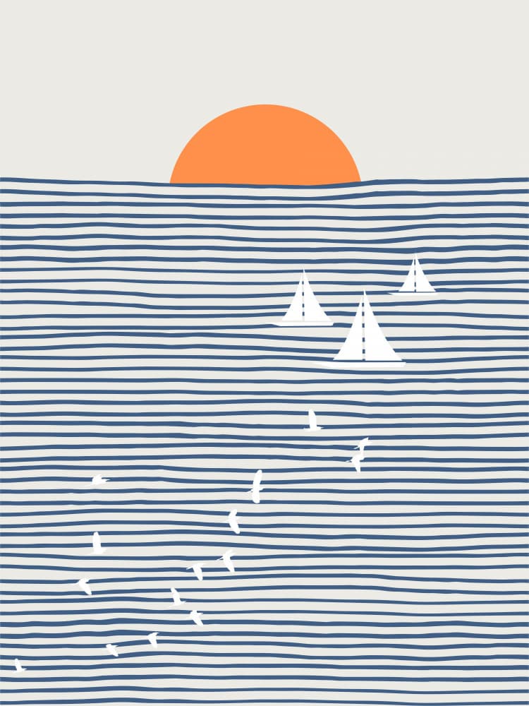 Ocean Sunset Sailboats by Little Dean — canvas wall art