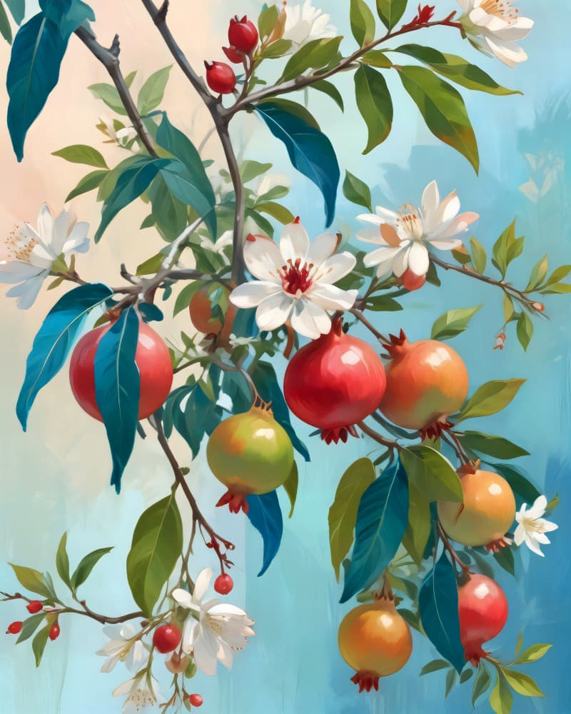 Vibrant Pomegranate Bloom by Uma Gokhale — canvas wall art