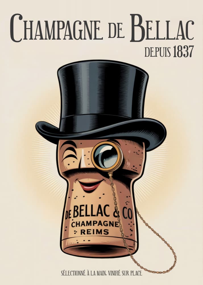 Elegant Champagne Cork Character by Andreas Magnusson — canvas wall art