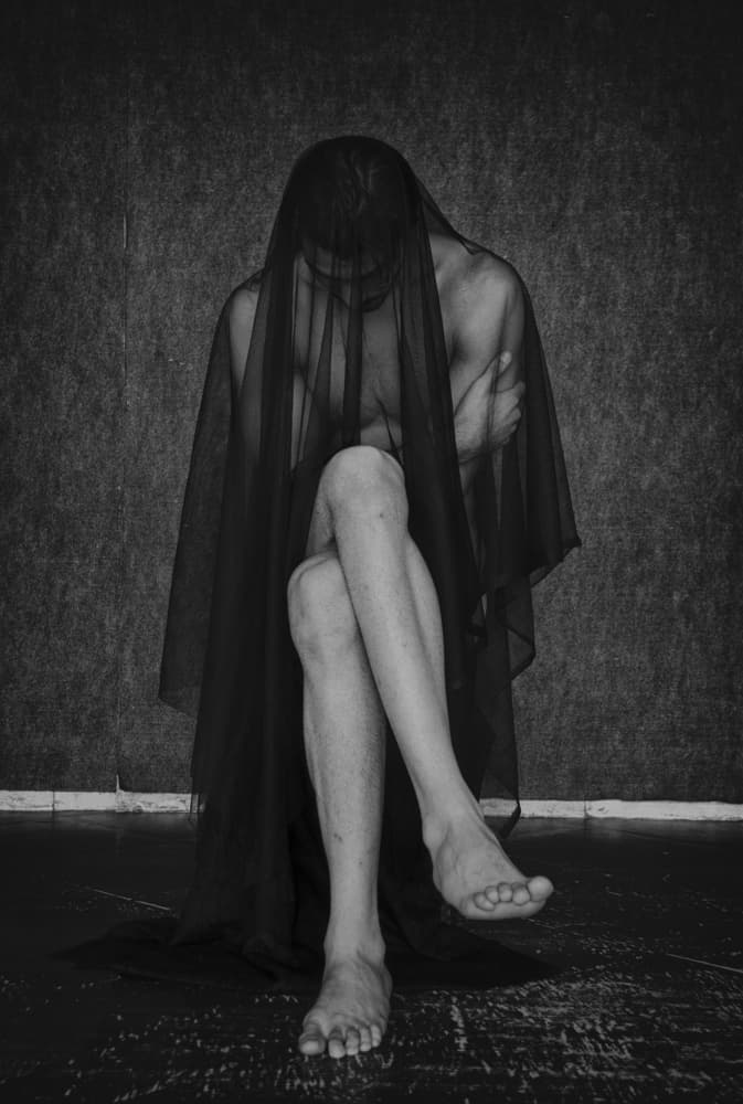 Draped Figure Contemplating by Babak Haghi — canvas wall art