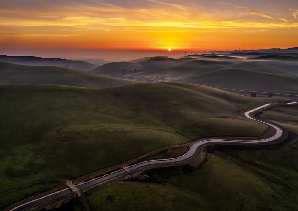 Golden Sunrise Winding Road by Jenny Qiu — canvas wall art