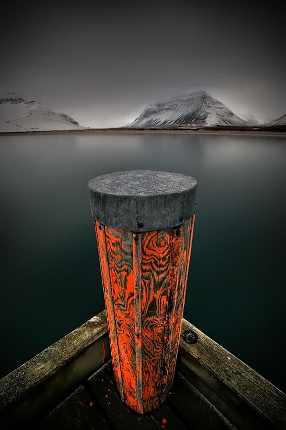 Orange Post Dark Waters by Raymond Hoffmann — canvas wall art