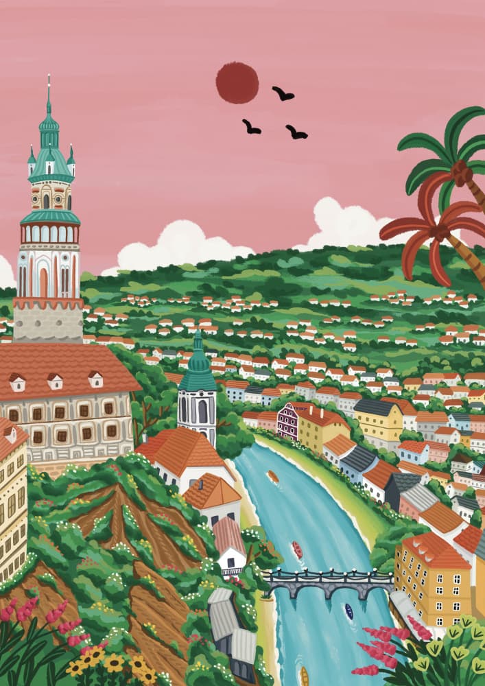 Charming European River Town by Nidhi Kachhadiya — canvas wall art