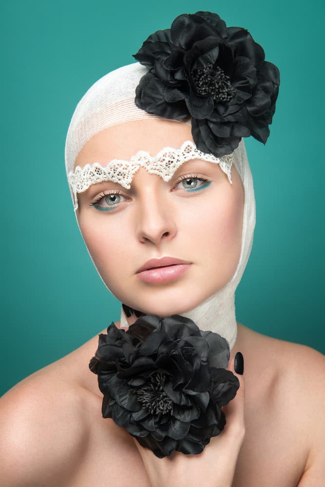 Black Flowers Beauty Portrait by Martina Nemcekova EP — canvas wall art