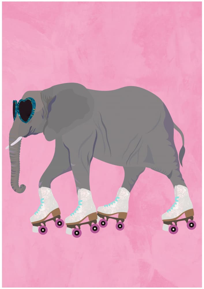 Pink Skating Elephant by Sarah Manovski — canvas wall art