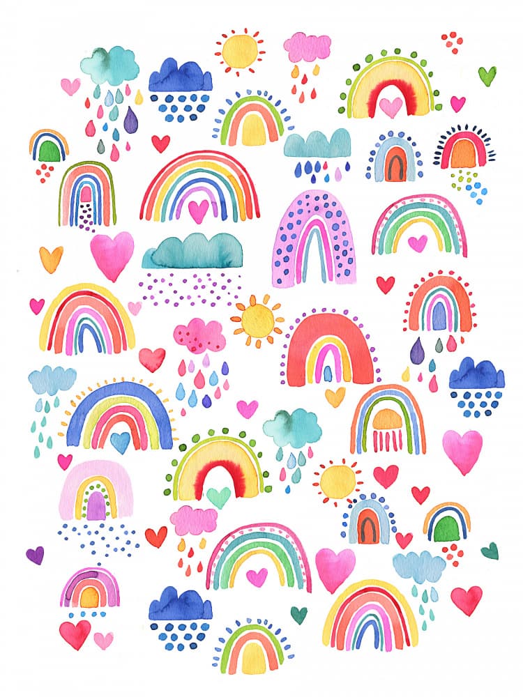 Happy Watercolor Rainbows by Ninola Design — canvas wall art