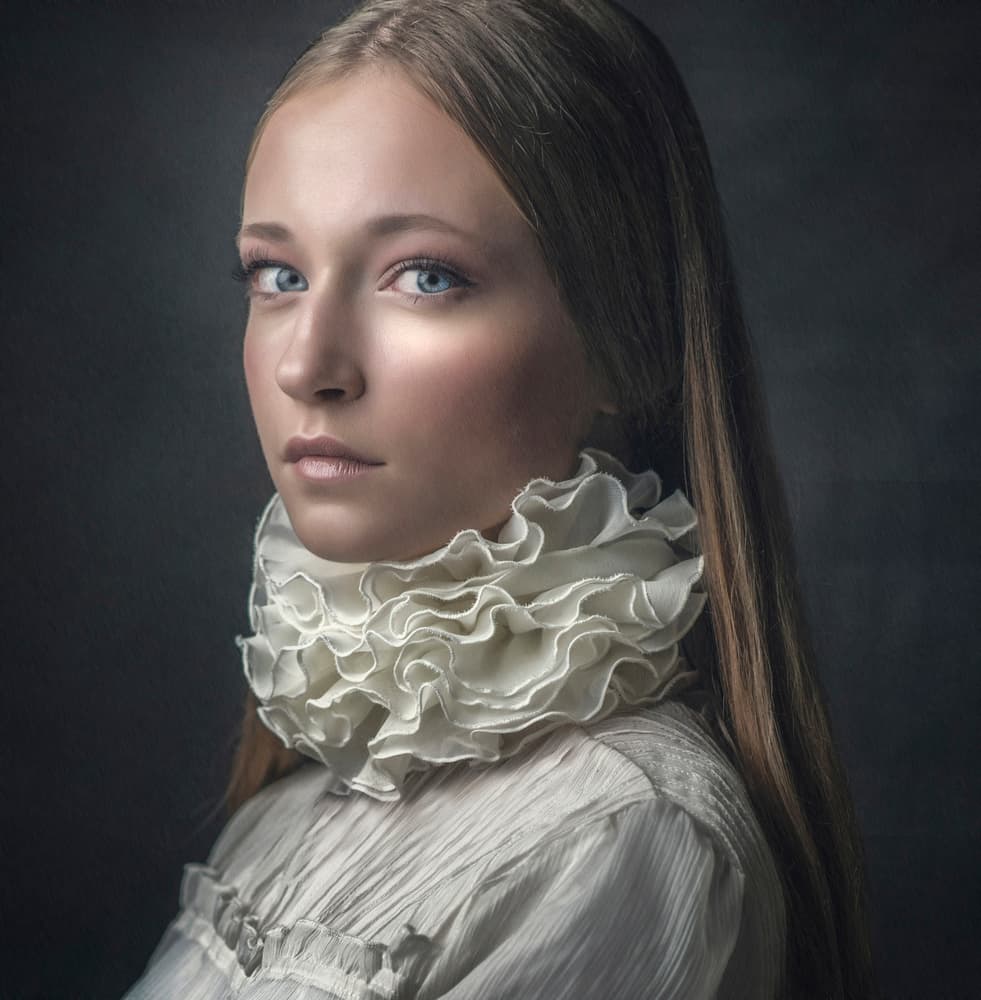 Elegant Ruffle Portrait by Ewa Cwikla — canvas wall art