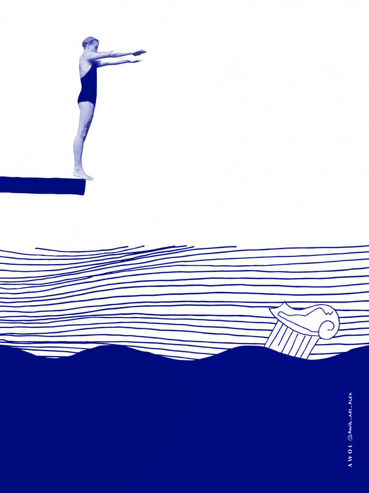 Diver Above Ancient Waves by Awol Art Alex — canvas wall art