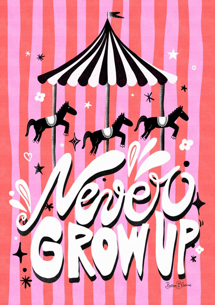 Never Grow Up Carousel by Baroo Bloom — canvas wall art