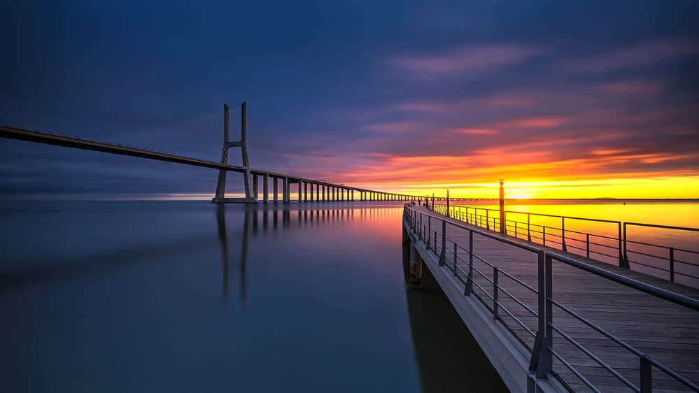 Golden Hour Bridge Pier by Rui Ribeiro — canvas wall art