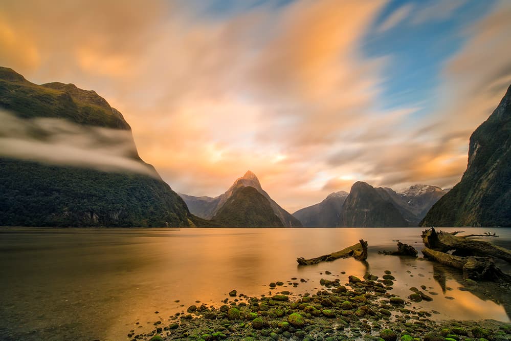 Milford Sound Golden Sunset by Hua Zhu — canvas wall art