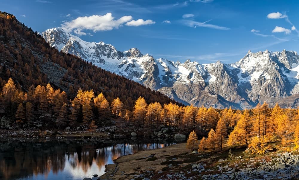 Golden Autumn Mountain Lake by Alfredo Costanzo — canvas wall art