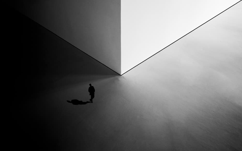 Lone Figure Geometric Light by Arastoo Qadermazi — canvas wall art