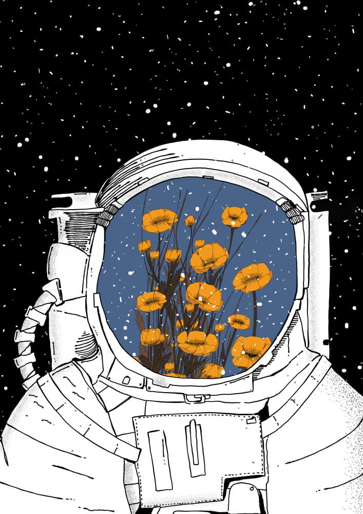 Starry Astronaut Flowers by Nicholas — canvas wall art