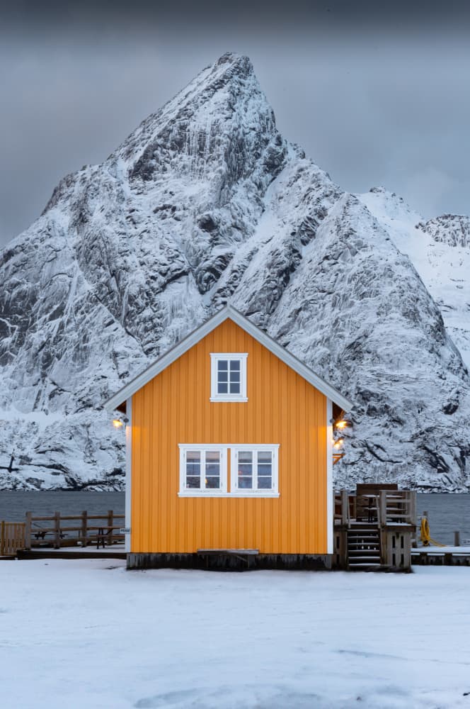 Orange House Winter Peak by Andrea Auf dem Brinke — canvas wall art