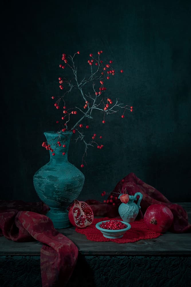 Pomegranates And Berries Still Life by Lydia Jacobs — canvas wall art