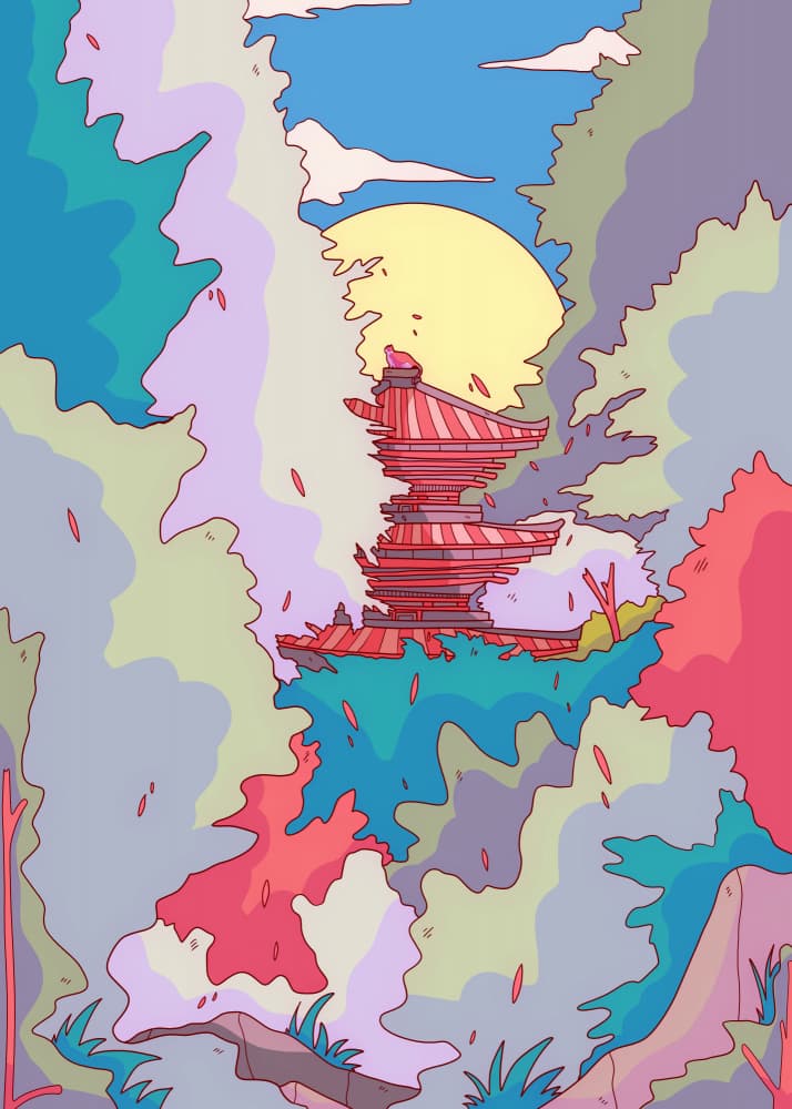 Moonlit Fantasy Pagoda by Stephen Wade — canvas wall art