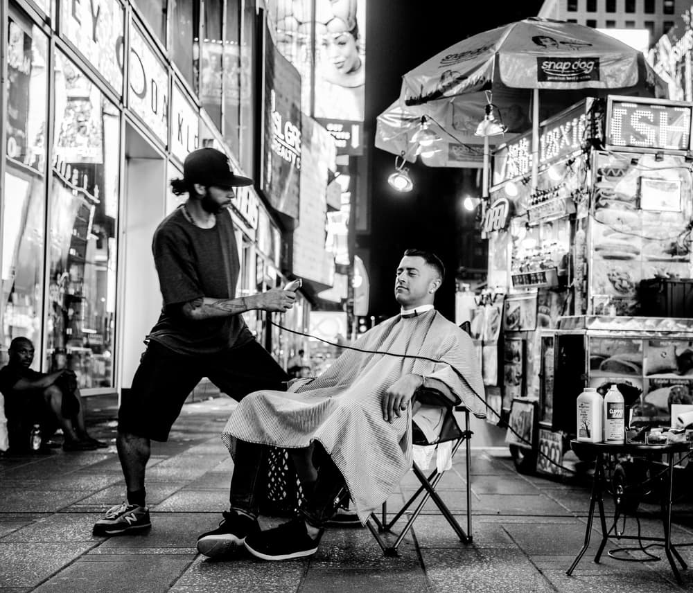 Street Barber Night by Hans ML Spiegel — canvas wall art