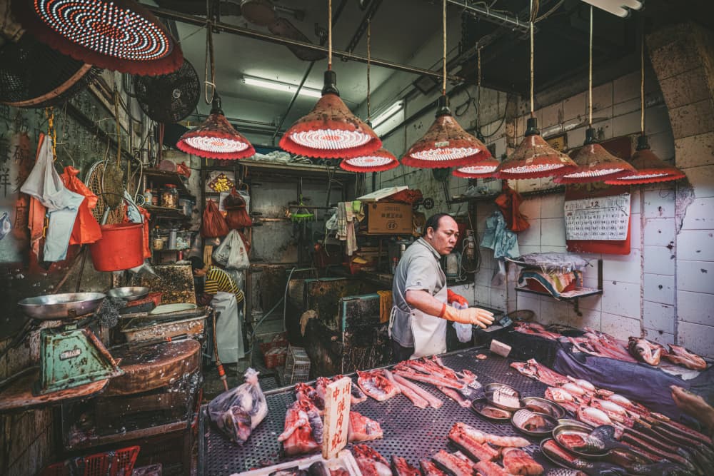 Hong Kong Market Butcher by Marco Tagliarino — canvas wall art