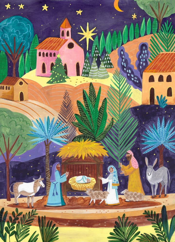 Nativity Scene starry night Christmas by Caroline Bonne Müller — canvas wall art