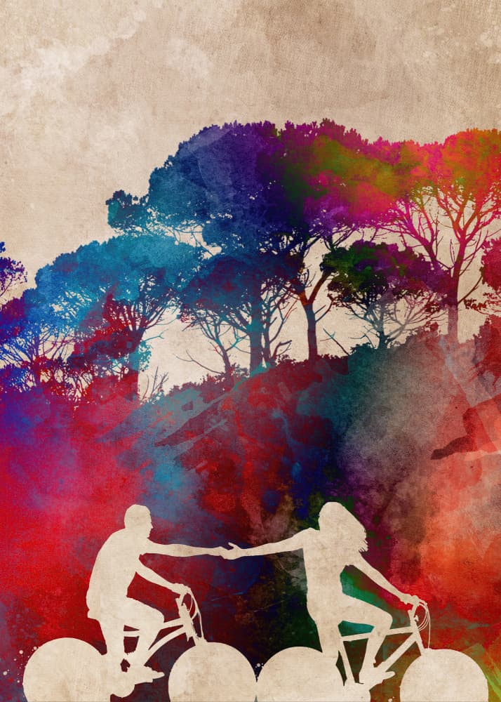 Colorful Cycling Couple by Justyna Jaszke — canvas wall art