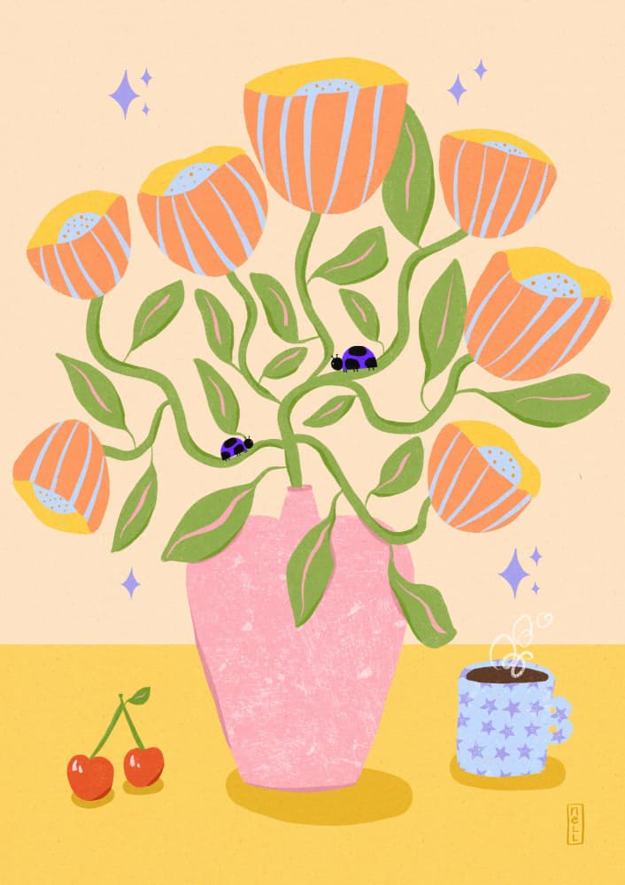 Whimsical Flowers And Cherries by Dirkie Nell — canvas wall art