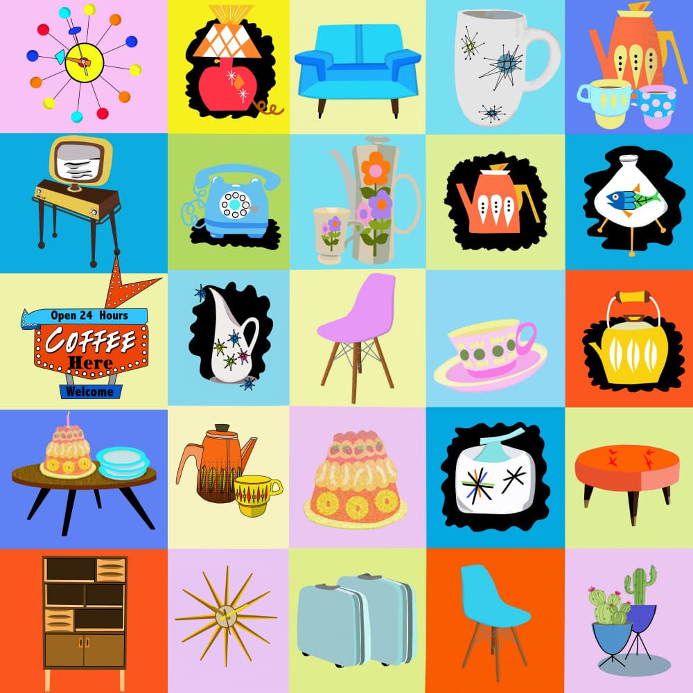 Colorful Mid-Century Icons by Lynnda Rakos — canvas wall art