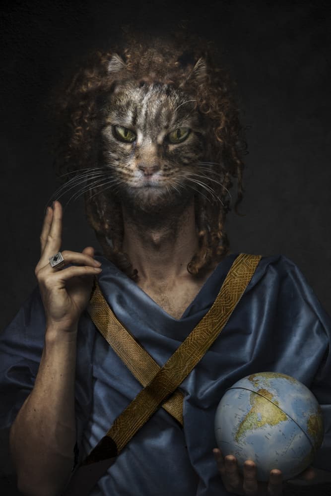 Regal Feline with Globe by Martine Benezech — canvas wall art