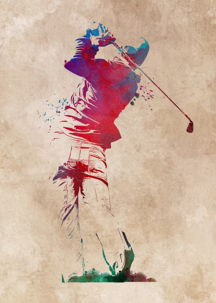 Colorful Golfer Swing by Justyna Jaszke — canvas wall art