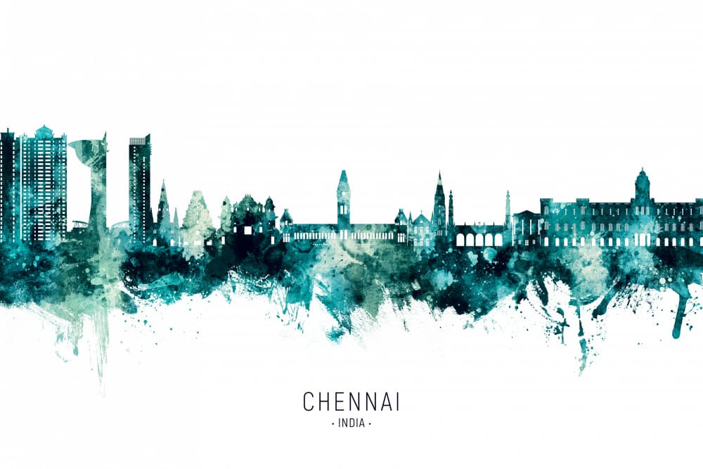 Chennai Watercolor Skyline by Michael Tompsett — canvas wall art