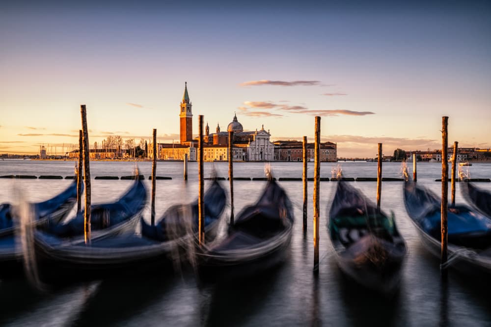 Venetian Gondolas Sunset by Colin Dixon — canvas wall art