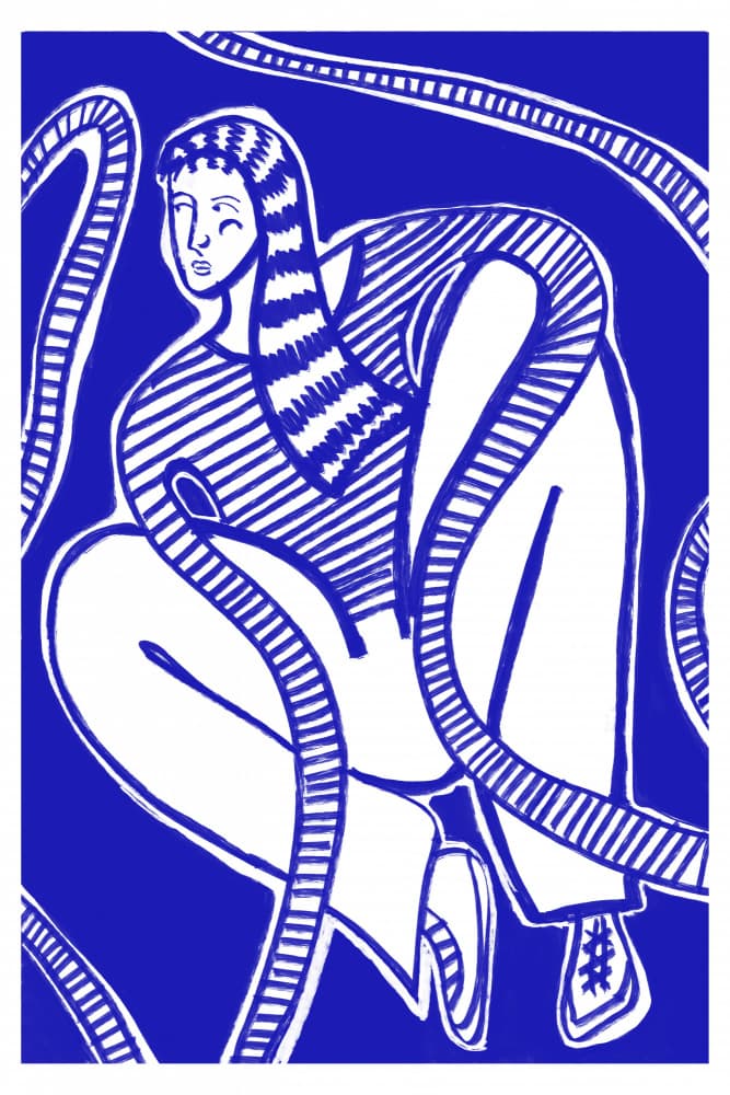 Woman In Blue Lines by Mela Patterns — canvas wall art