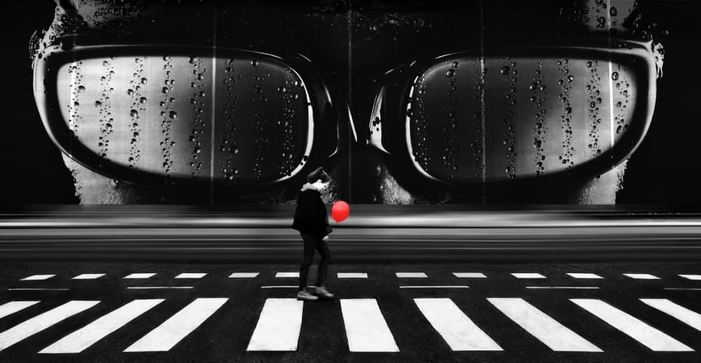 Rainy Urban Red Balloon by Samanta Krivec — canvas wall art