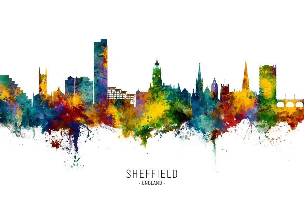 Vibrant Sheffield Skyline by Michael Tompsett — canvas wall art