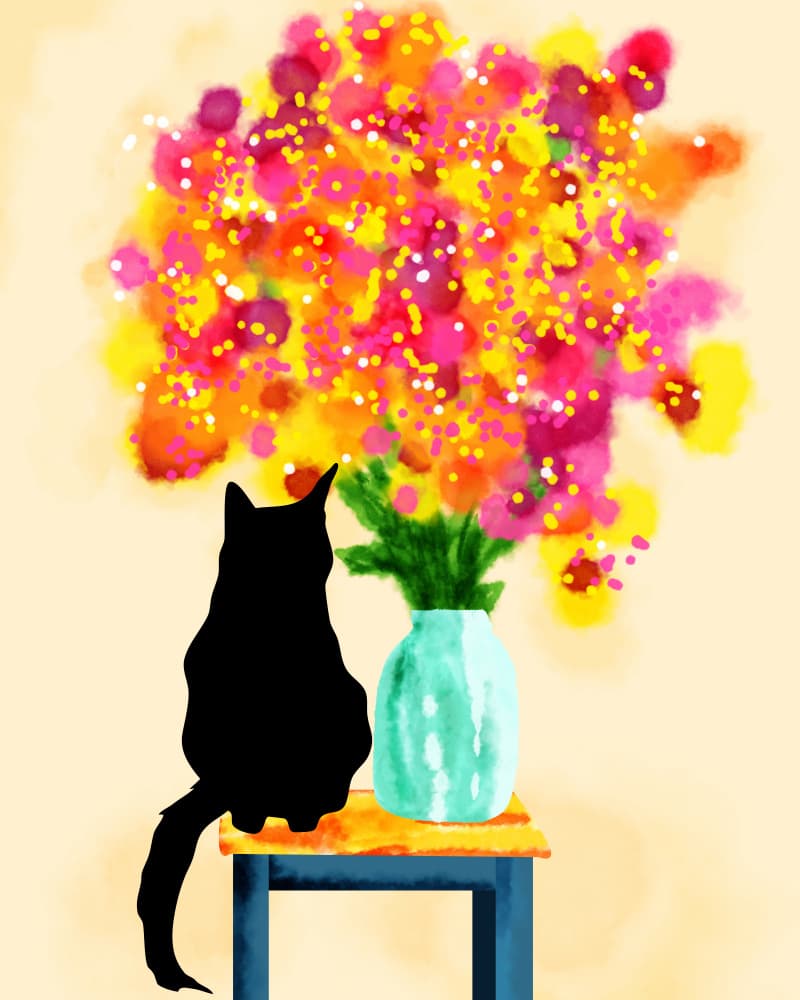 Black Cat Blooms by Kintsugi99 — canvas wall art