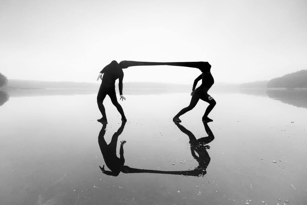 Surreal Figures Misty Reflection by Leszek Paradowski — canvas wall art