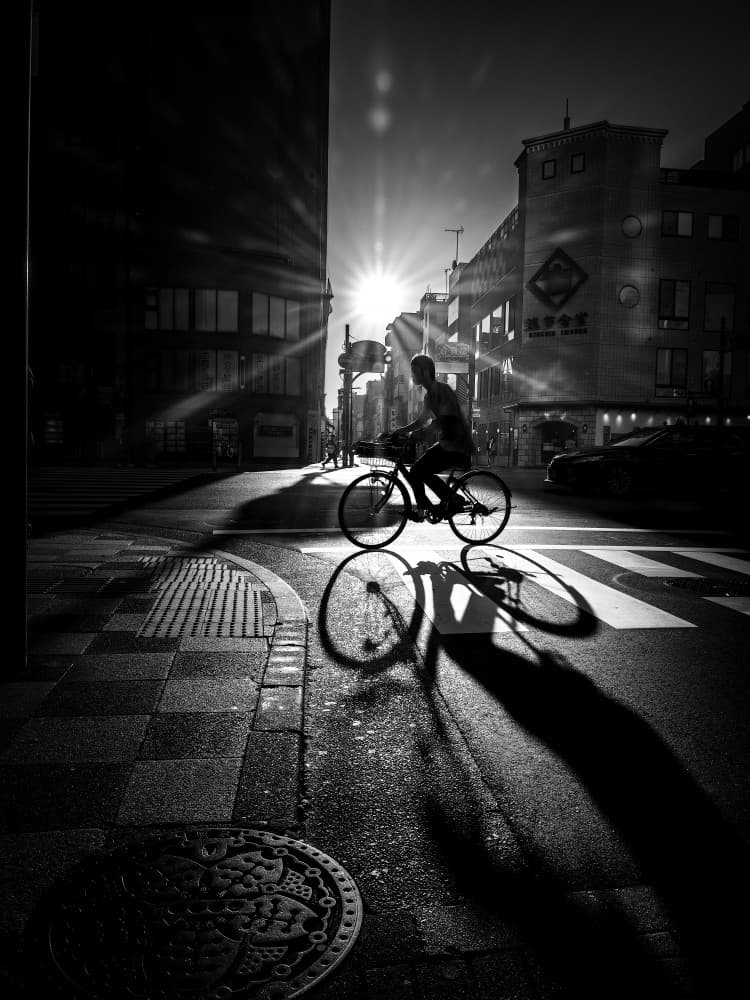Sunlit Street Rider by Kenichiro Tsukada — canvas wall art