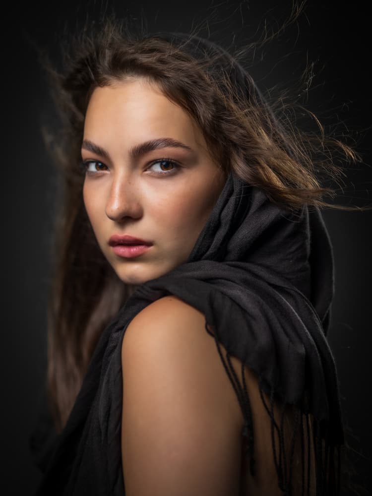 Mysterious Woman Dark Scarf by Robert Girmencea — canvas wall art