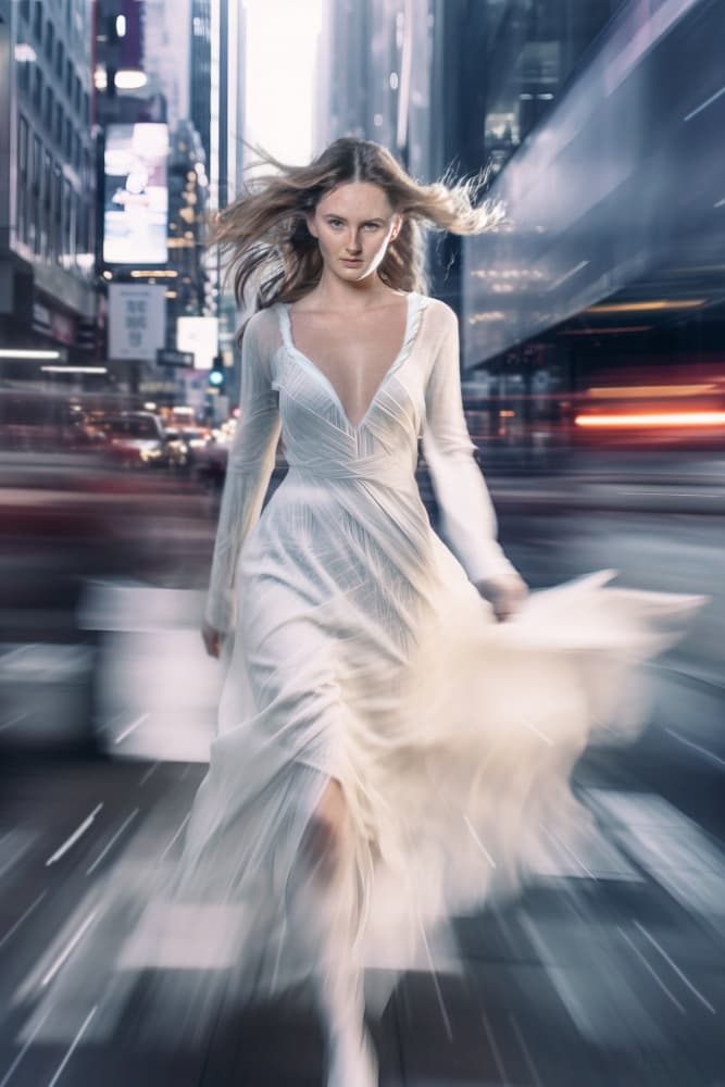White Dress City Motion by Marcel Egger — canvas wall art
