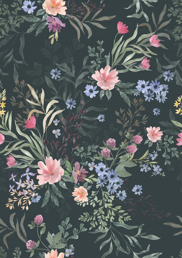 Dark Floral Garden by Linda Sitniece — canvas wall art