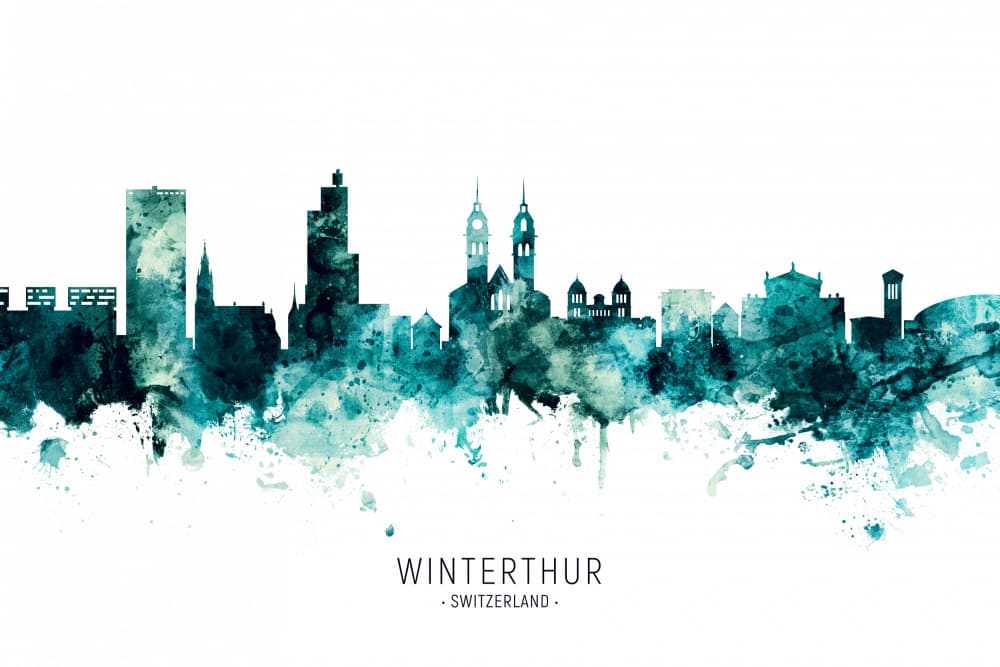 Watercolor Winterthur Skyline by Michael Tompsett — canvas wall art