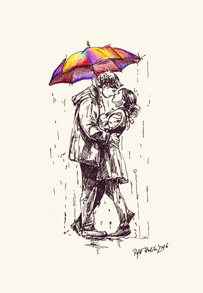 Kiss Under Umbrella by Rafal Kulik — canvas wall art