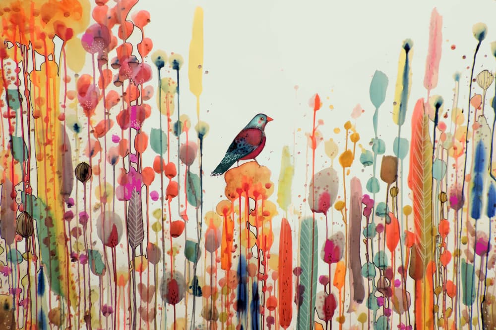 Vibrant Bird Among Blooms by Sylvie Demers — canvas wall art