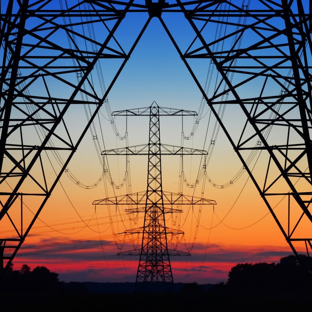 Electric Sunset Towers by Riekus Reinders — canvas wall art