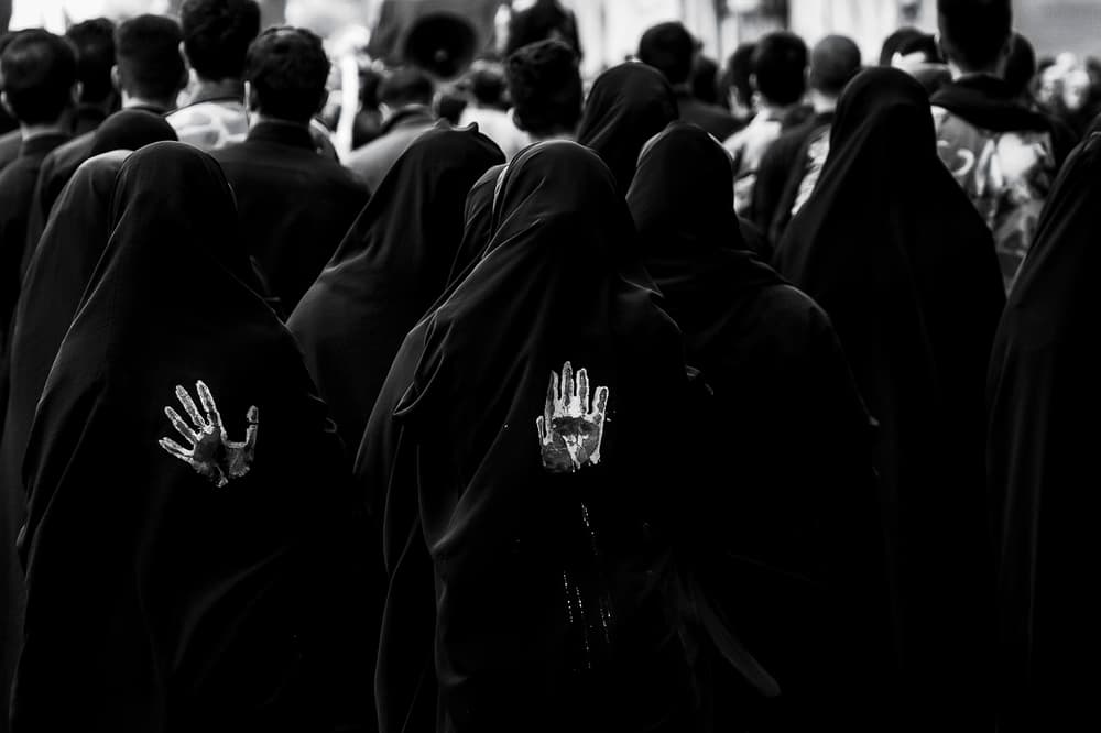 White Handprints Procession by Ali Barootkoob — canvas wall art